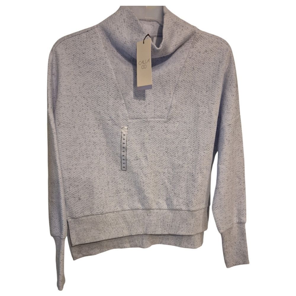 NWT CALIA By Carrie Underwood Light Blue Grey Herringbone Funnel Neck Pullover S